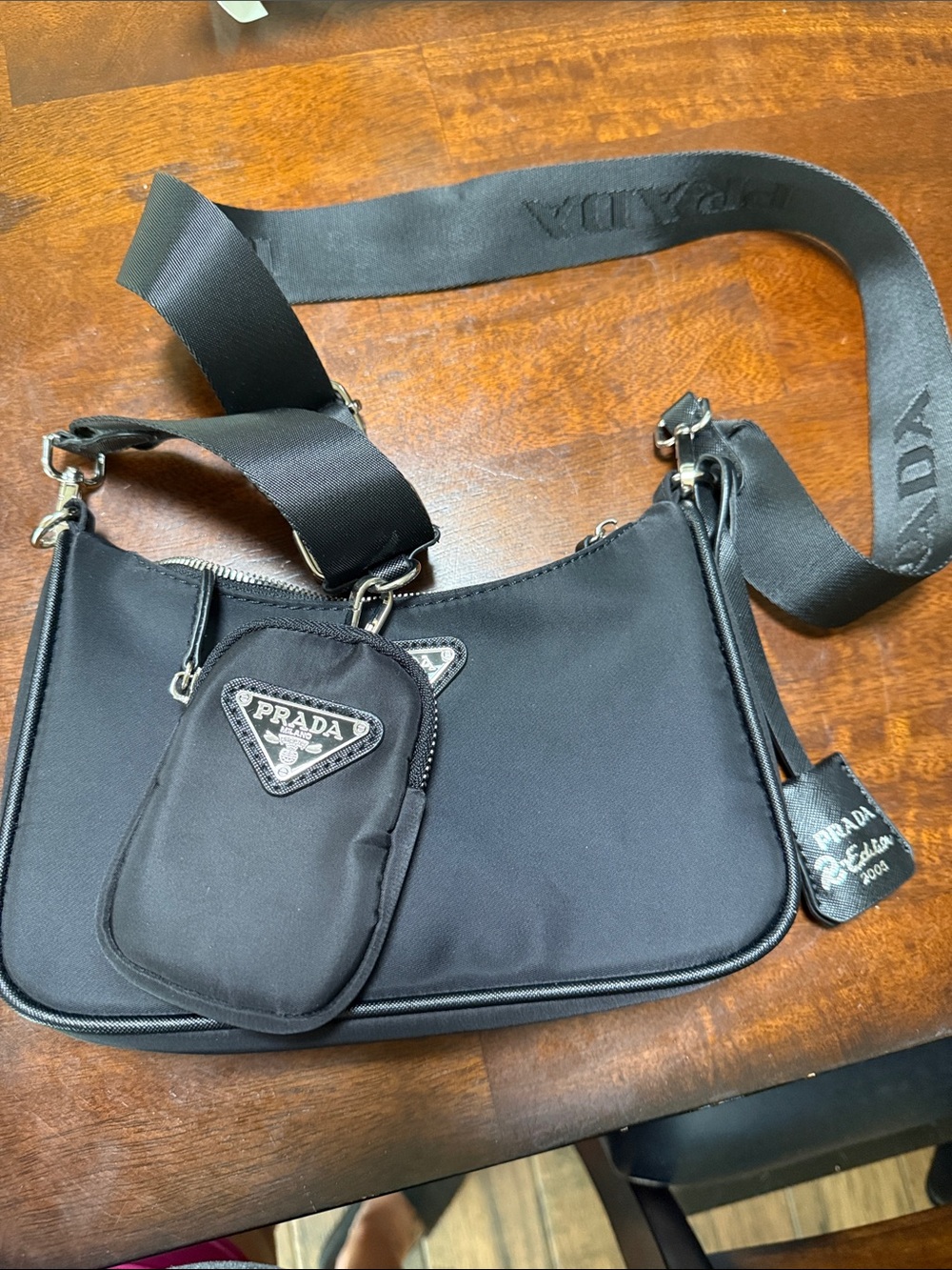 Prada Black Nylon Messenger Bag with Detachable Pouch